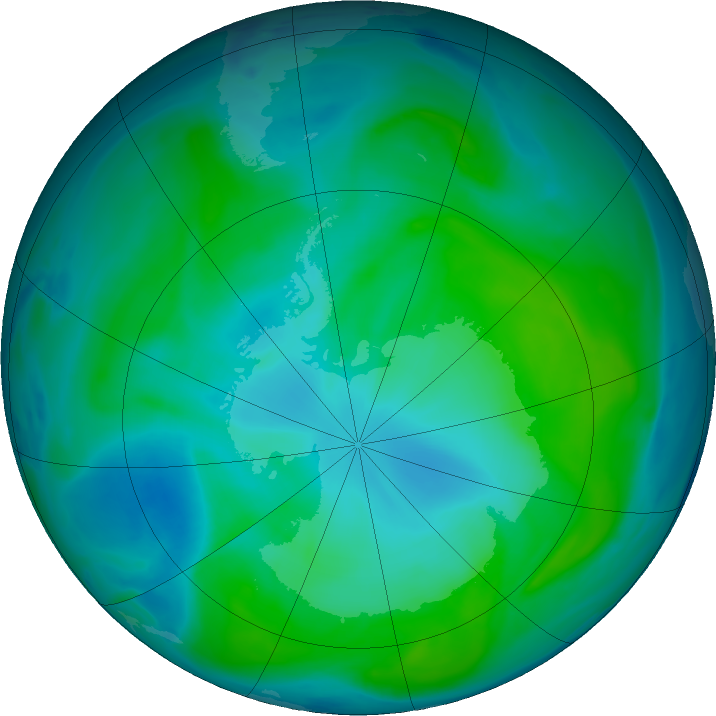 Antarctic ozone map for 26 January 2025